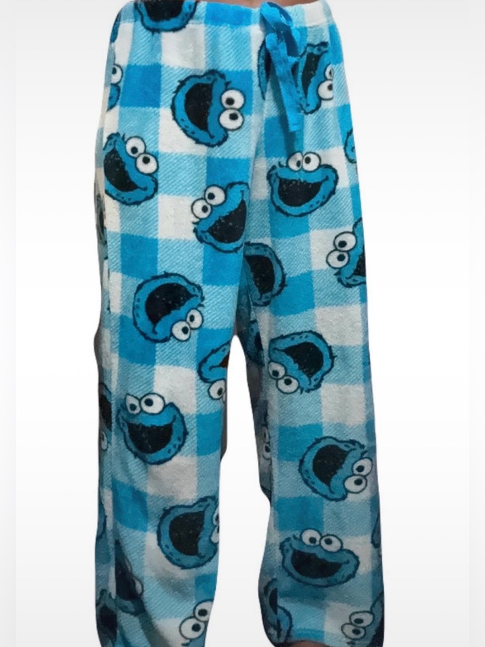 Cookie Monster Plaid pj bottoms size L could fit XL as well 💙🤍💙🤍
